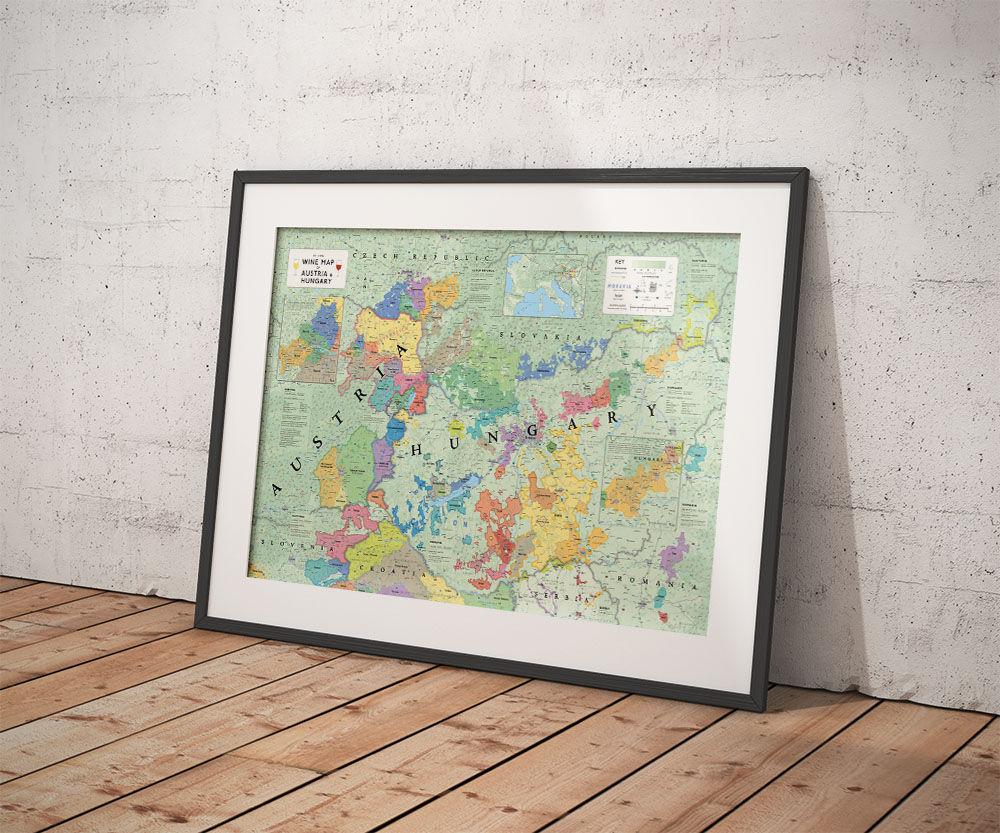 Vinkarta Österrike och Ungern väggkarta