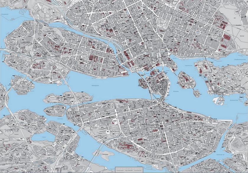 Stockholm by Kartbutiken 100x70cm (grå-blå)