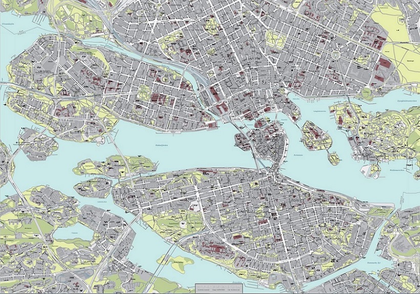 Stockholm by Kartbutiken 100x70cm (grå-grön)