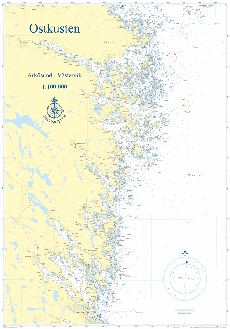 Ostkusten Arkösund-Västervik Väggkarta 70x100cm
