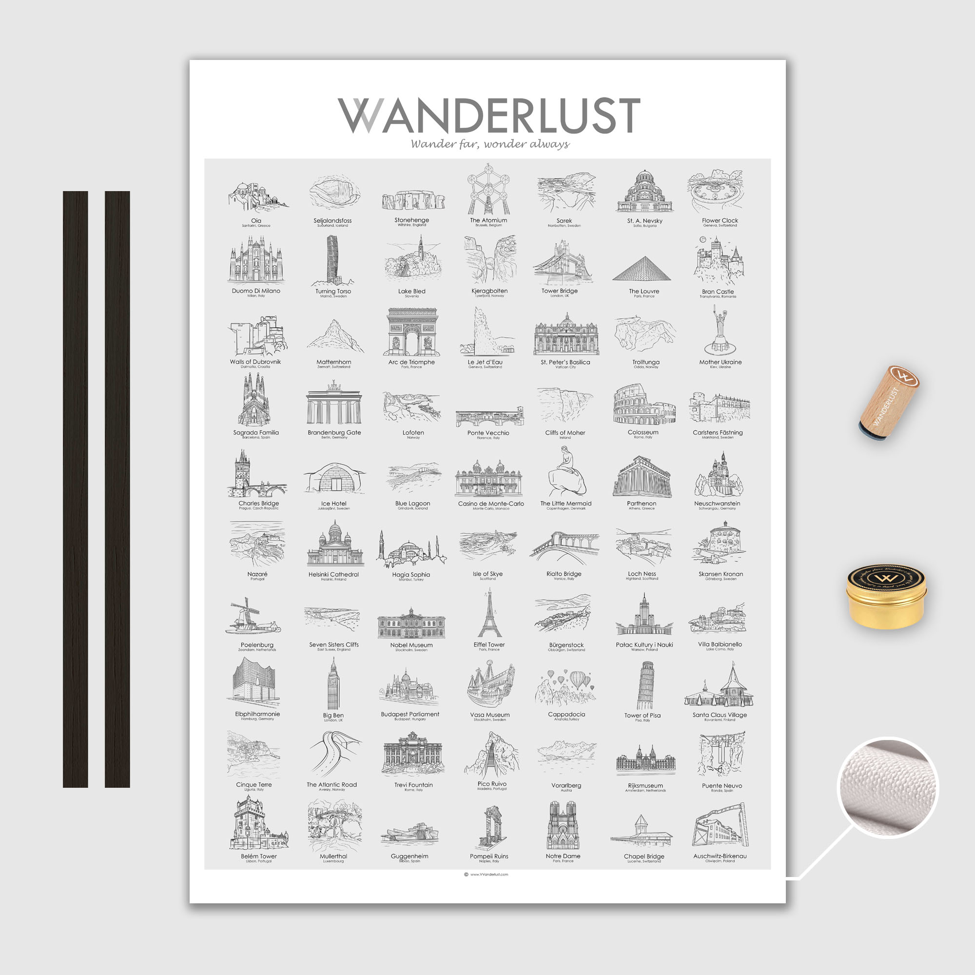 Europa Canvas Poster 50x70cm VVanderlust med trälist svart