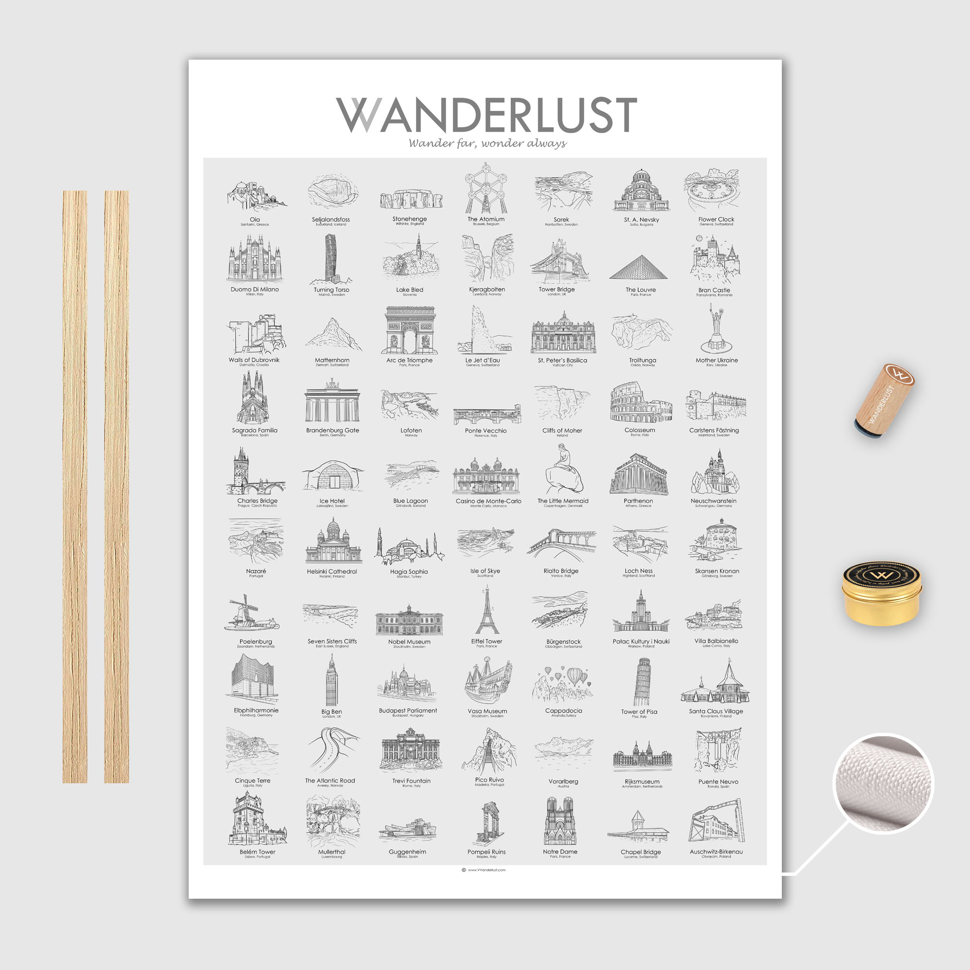 Europa Canvas Poster 50x70cm VVanderlust med trälist ek