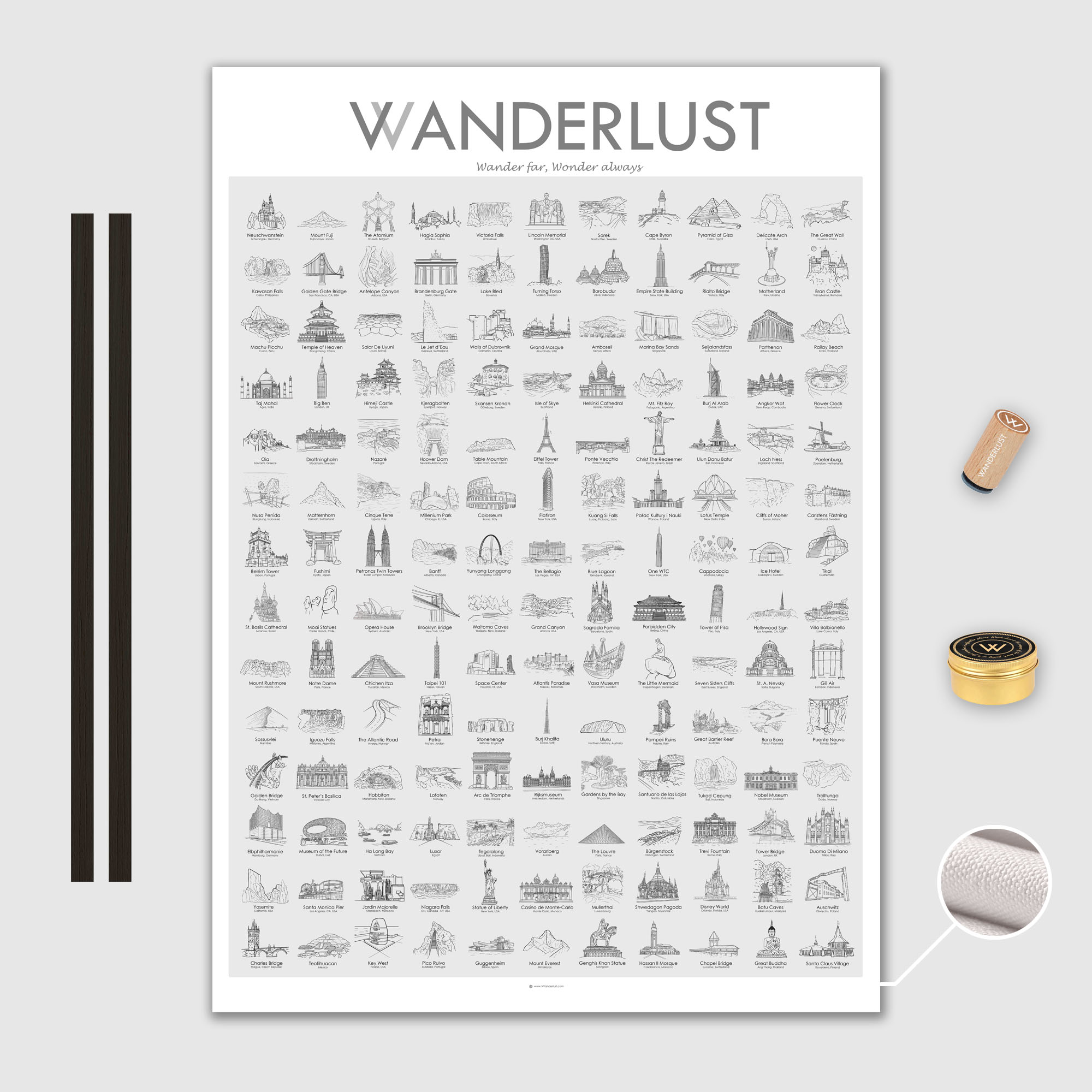 Världen The Big One Canvas Poster 70x100cm VVanderlust med trälist svart