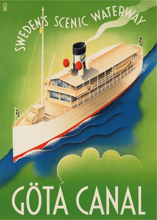 Göta Kanal Swedens Scenic Waterway 1936 plansch 50x70