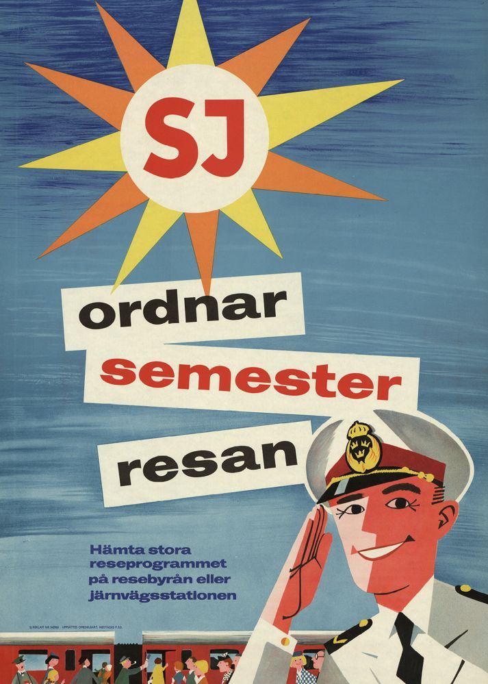 SJ ordnar med semesterresan 1958, affisch 21x30cm