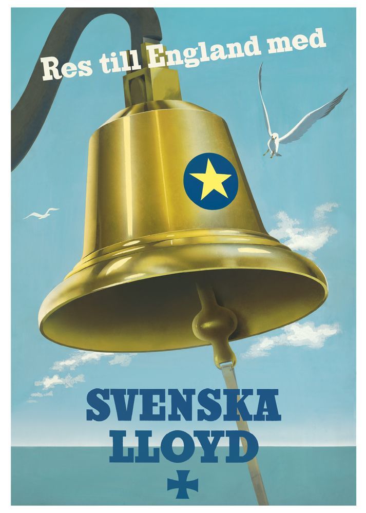Skeppsklocka Svenska Lloyd 1954, affisch 21x30cm