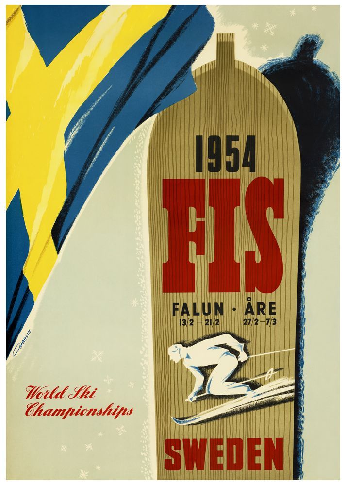 Skid VM Åre &amp; Falun 1954, affisch 21x30cm