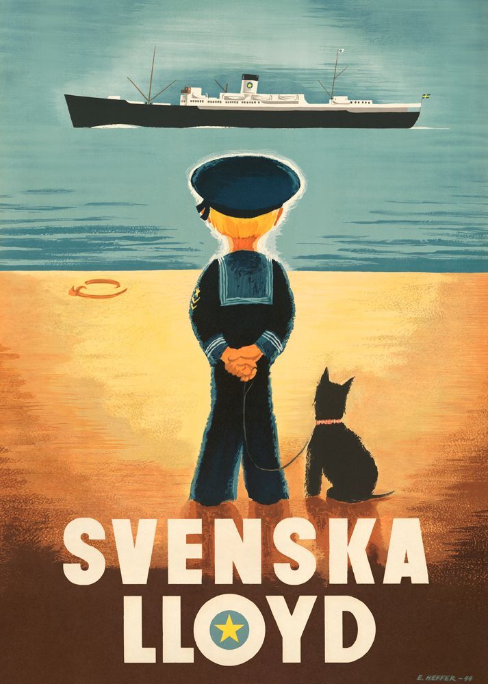 Svenska Lloyd pojke med hund, affisch 21x30cm