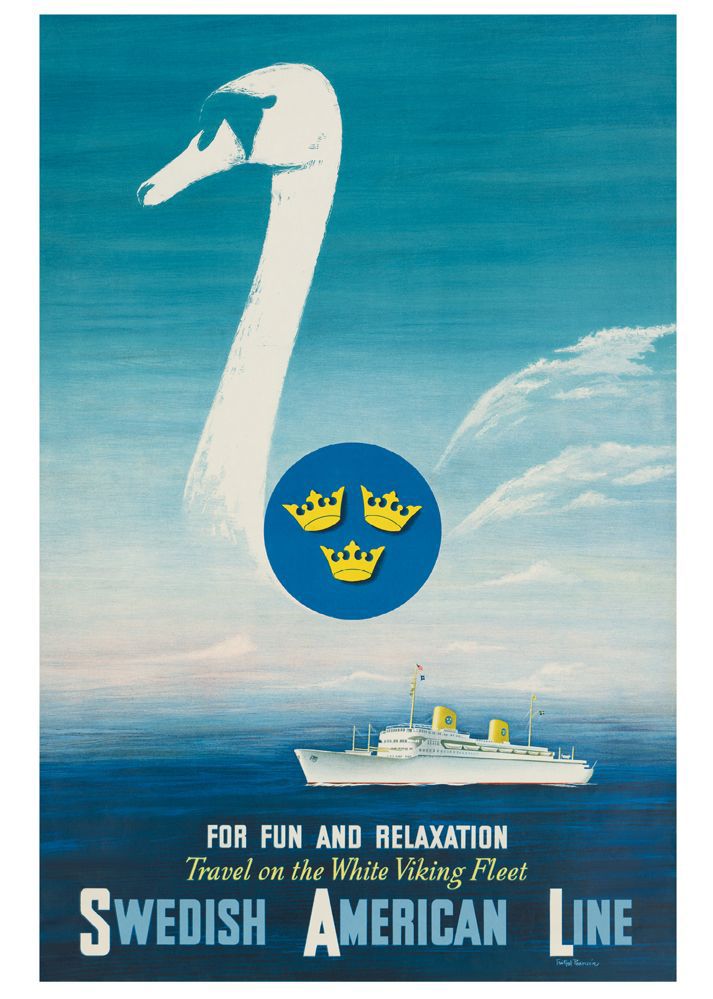 Swedish American Line 1952, affisch 21x30cm