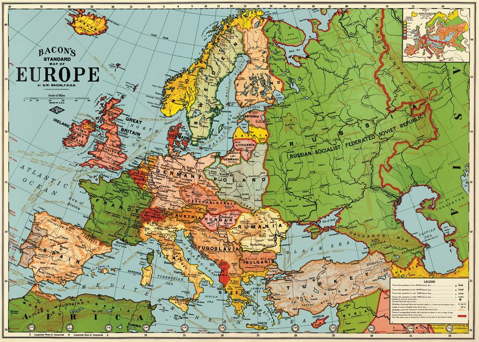 Europe Map Bacon 1923 70x50cm poster