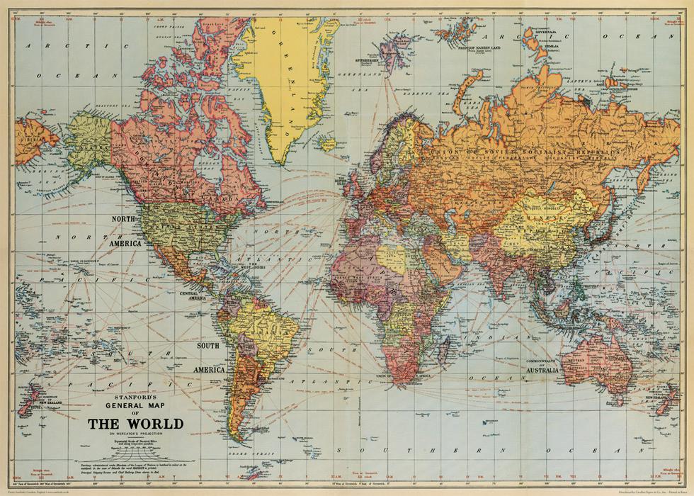 World Map Stanfords 1921, 70x50cm poster