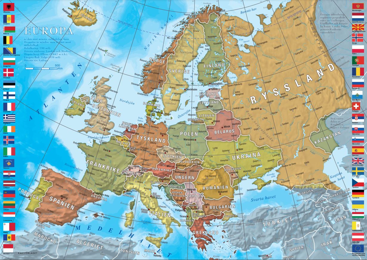 Europa Kartförlaget POL med flaggor