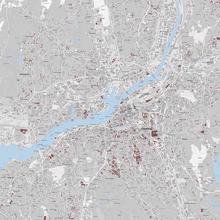 Göteborg by Kartbutiken 100x100cm (grå-blå)