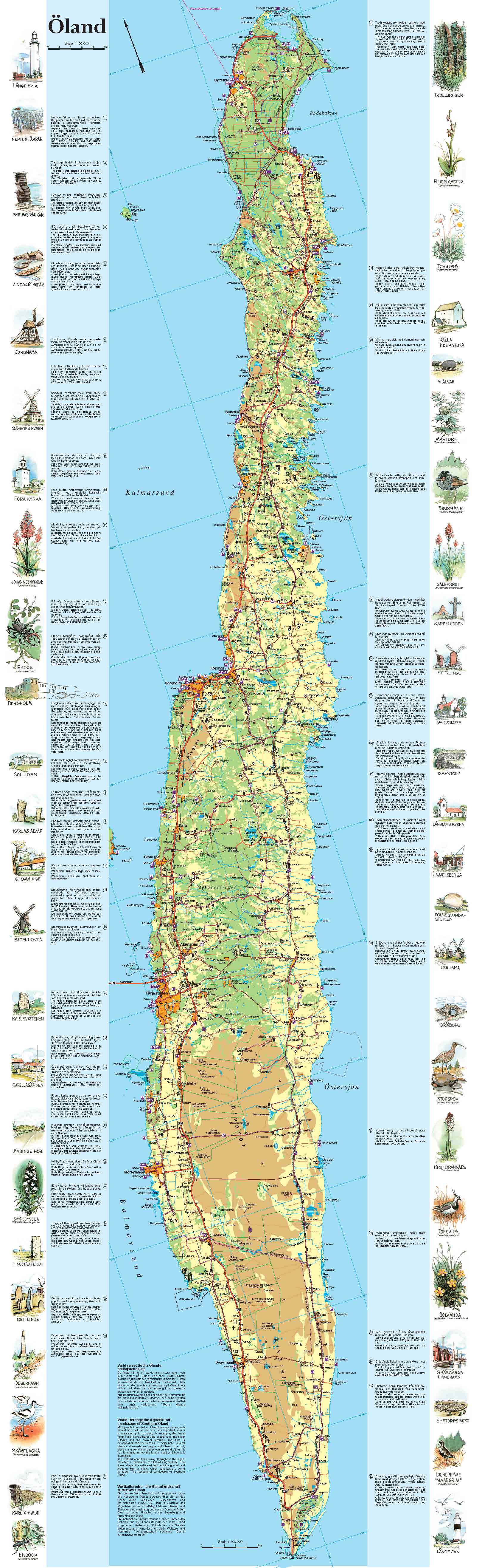 Öland väggkarta Norstedts 43x139cm