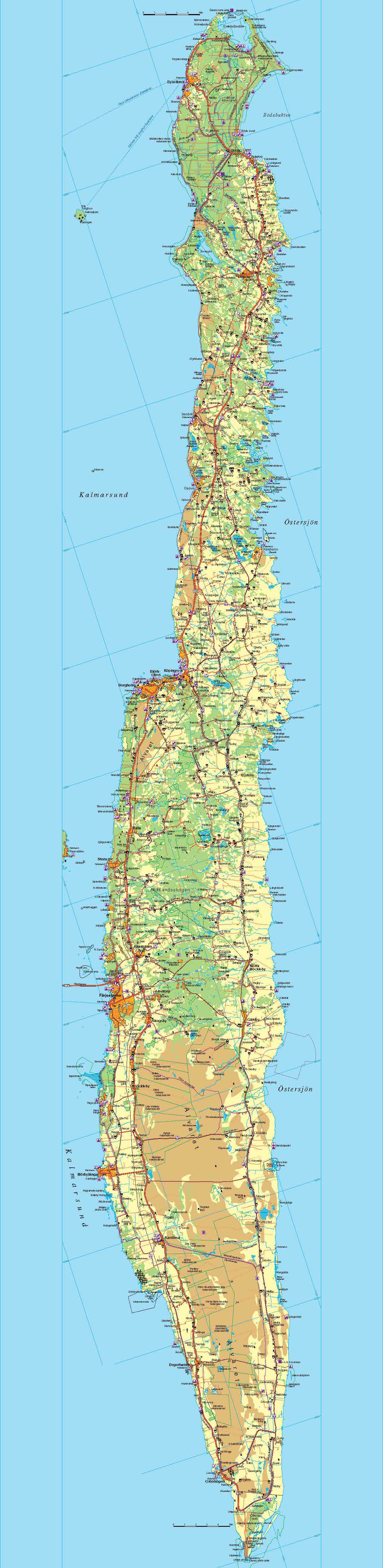 Öland väggkarta Norstedts 34x139cm