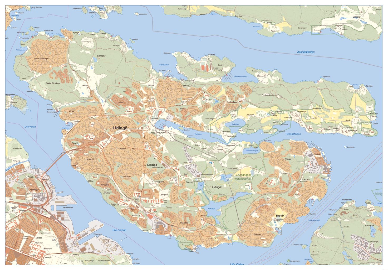 Lidingö väggkarta 1:10 000, 100x70cm