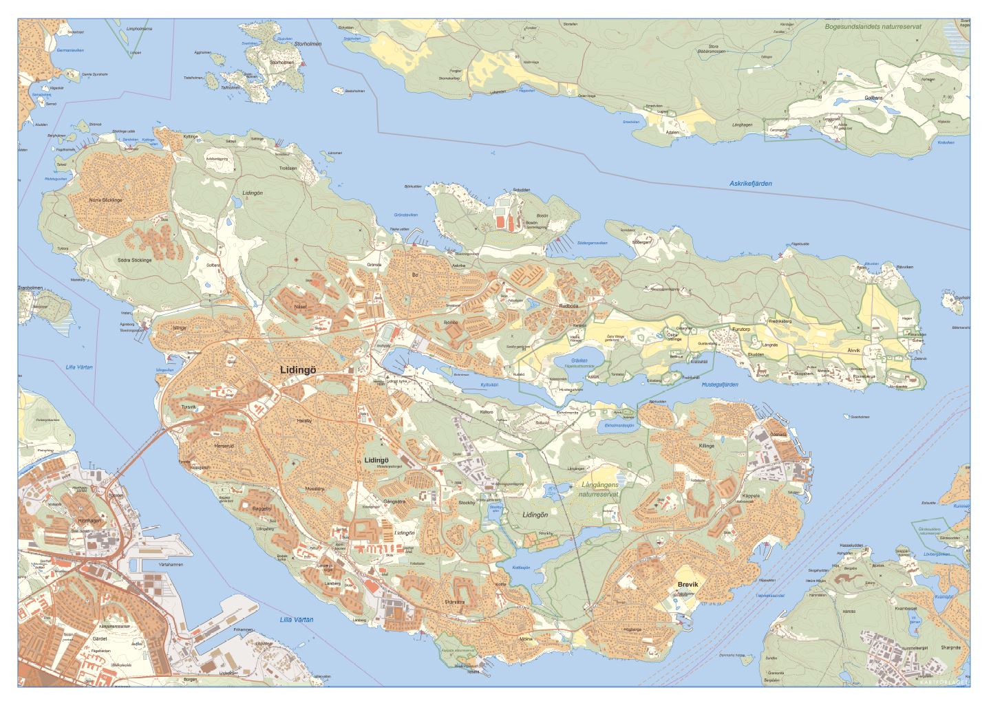 Lidingö väggkarta 1:15 000, 70x50cm