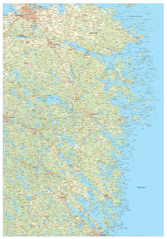 Norrköping - Västervik väggkarta 100x70cm