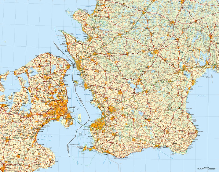 Skåne med östra Själland väggkarta Norstedts 125x99cm med ram