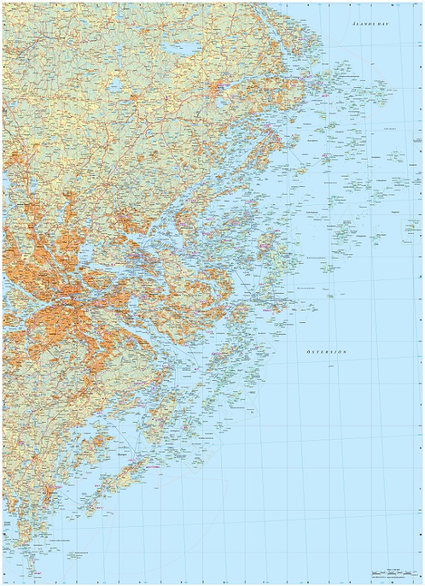 Stockholms Skärgård väggkarta Norstedts 100x138cm