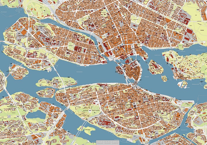Stockholm by Kartbutiken 100x70cm (grön-orange)
