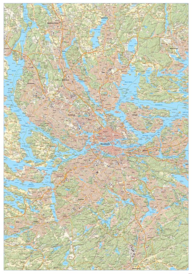 Stockholm väggkarta 1:50 000, 70x100cm