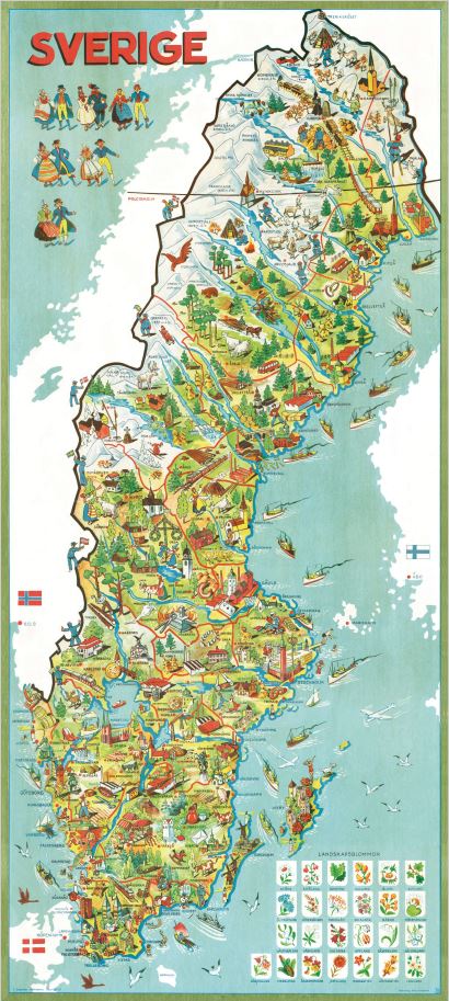 Sverige 1953 Väggkarta