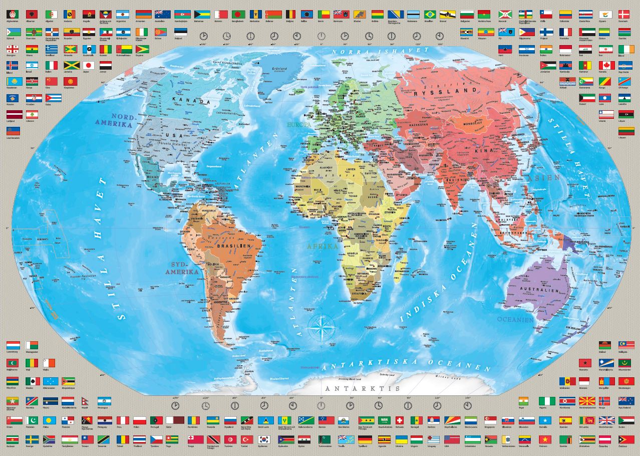 Världen Kartförlaget POL med flaggor